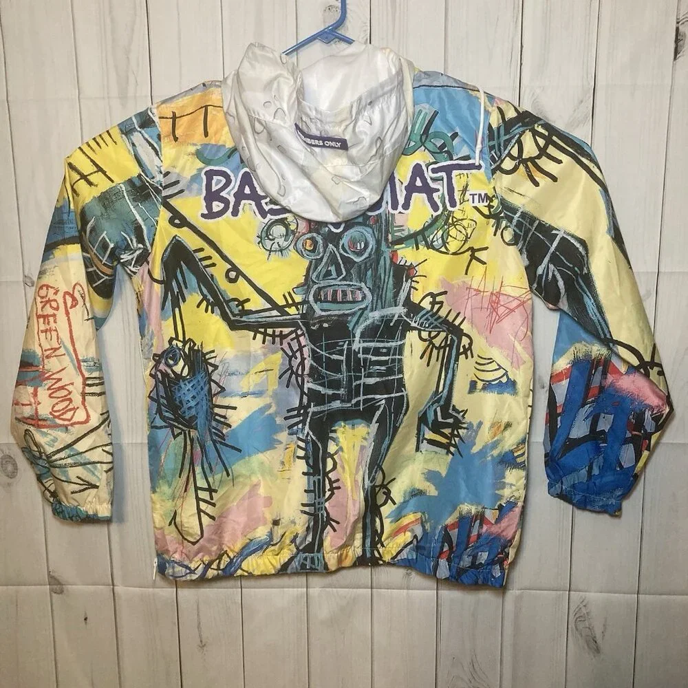 Jean Michel Basquiat Mens L Members Only Grapic Windbreaker Pullover Hood Jacket - Picture 10 of 10